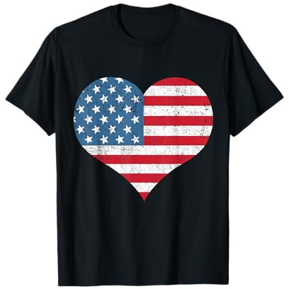American Flag Heart 4th of July USA Patriotic Girls Women T-Shirt