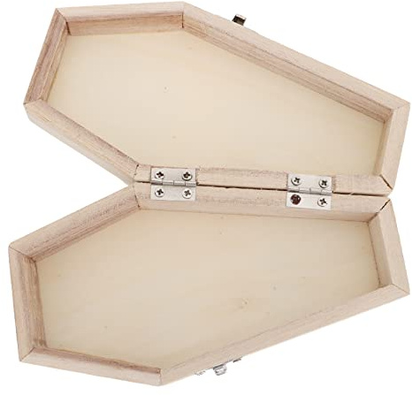STOBOK Halloween Holz Sarg Box: Große unlackierte Holz befüllbare Scharnierbox DIY Andenken Schatulle Sarg Ring Box Haustier Schatulle Holz Sarg Tablett Verriegelung Sarg Box Halloween Dekoration