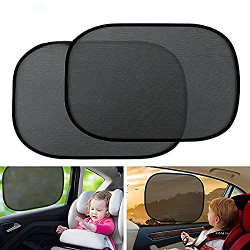 MIPAL 2 Tendine Parasole Auto Bambini - Fissabili con Ventose per Vetro Incluse - Coppia di Coprisole Oscuranti per Finestrini Automobile - Dimensioni 44x38 cm, Nero