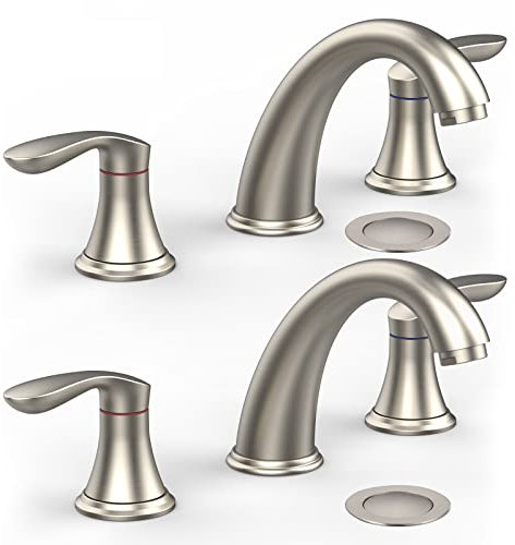 Lot de 2 robinets de lavabo de salle de bain à 3 trous avec bonde clic-clac en acier inoxydable et tuyau sans plomb cUPC (nickel brossé)