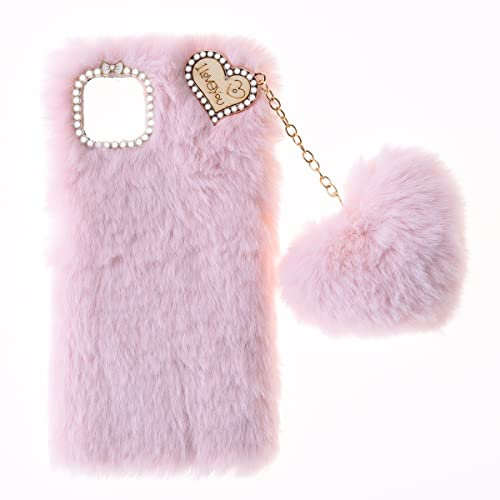 SNCLET Fluffy Plush Case für iPhone 11 Handyhülle Women Girls Case Cute Bling Bow Diamond Fluffy Furry Soft Warm Gradient Fur Protective Cover Silikon Hülle für iPhone 11,Rosa