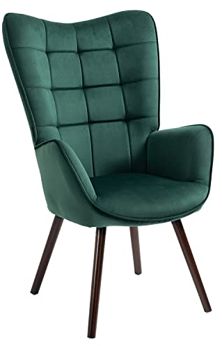 MEUBLE COSY Sessel Relaxsessel Lehnstühle Polstersessel Einzelsofa mit Holzbein Ohrensessel für Wohnzimmer Schlafzimmer Büro Vanity, Samt, Grün