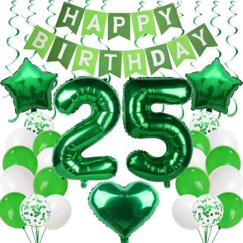 25 Luftballon Geburtstag Männer Frauen Grün - 25 Jahre Dekoration Party - Ballons für Mann und Frau