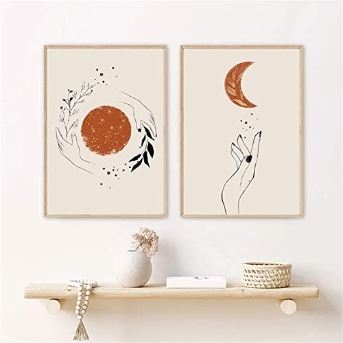TROYSINC 2er Set Design-Poster Wandbilder, Sonne und Mond Premium Abstrakte Leinwandbilder, Ohne Rahmen Wandbild Print Bilder für Wohnzimmer Deko (30x40cm)