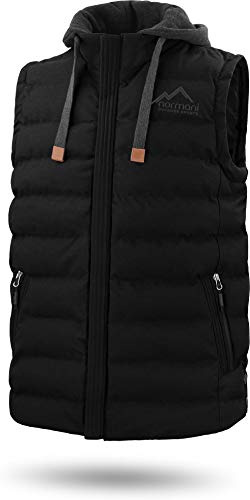 normani Herren Bodywarmer wattierte Outdoor Weste mit abnehmbarer Kapuze und wasserdichten Reißverschlüssen Farbe Dunkelschwarz Größe 5XL
