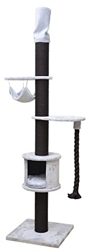 Ebi, Kratzbaum Chester, 58 x 58 x 220 – 250 cm, Hellgrau, Kratzbaum, Hellgrau, Katze