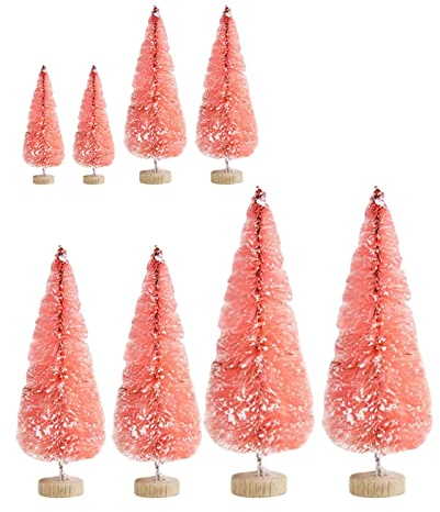 Harilla 8 Stück Desktop-Miniatur-Kiefer-Flaschen-Bürsten-Bäume, Mini-künstlicher Weihnachtsbaum für Heimdekoration, Tischplatte, Weihnachtsfeier, Feengarten, ROSA