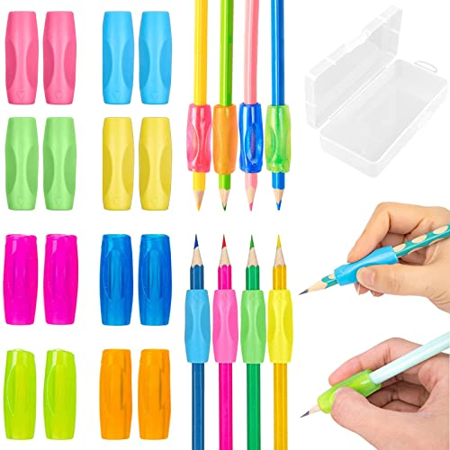 BOZILY Bleistift Griffe 16 Stück Ergonomische Stifthalter für Verschiedene Stifte, Korrekte Handschrift Haltung für Kinder Kindergarten Erwachsene Spezielle Bedürfnisse Righties oder Lefties(2 Stil)