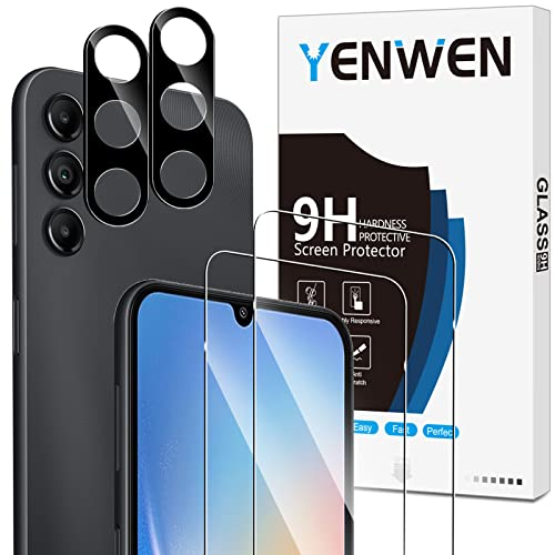 Yenwen Schutzfolie für Samsung Galaxy A34 5G für Panzerglas, 2 Stück Panzer Schutz Glas mit 2 Stück Kameraschutz, 9H Härte Schutzglas Anti- Kratzer Handy Folie HD Klar Displayschutz