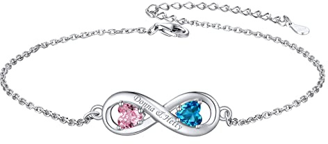 ChicSilver Bracelet de Cheville Infini Femme Prénom Personnalisé Argent 925, Chaîne de Cheville Gravé avec Pierre de Naissance Réglable 22+5cm,Bijoux de Plage Vacance d'été