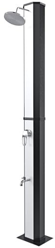 Doccia Solare 35 Litri 220 Cm Per Giardino Piscina Soffione Cromato Getto A Pioggia Con Regolatore Temperatura E Doccetta Per Piedi Attacco Per Tubo Flessibile Piscina Esterno Terrazzo Argento Nero