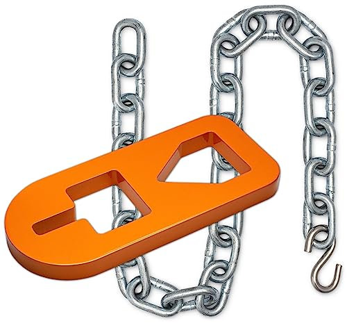 Wenses T-Post Puller Plate Tool with Short Chain, Heavy Duty 14mm Carbon Steel with Orange Coating