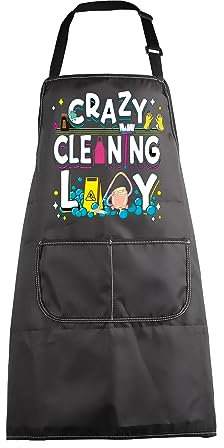 MBMSO Cleaning Apron Crazy Cleaning Lady Apron with Pockets Housekeeping Gift for Cleaning Lovers Housekeeper Apron Women, Cleaning Apron-black, Standard