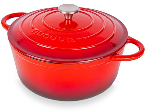 Cast Iron Dutch Oven with Lid – Non-Stick Ovenproof Enamelled Casserole Pot, Oven Safe up to 500° F – Sturdy Dutch Oven Cookware – Red, 6.4-Quart, 28cm – by Nuovva