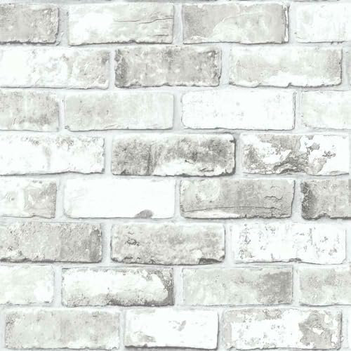 WALLPAPER EMPIRE White Shimmer Brick Wallpaper Grey Tones