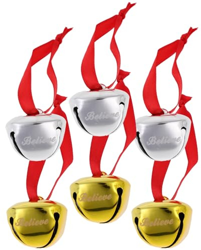 HOMSFOU Weihnachtsschmuck Weihnachts-Believe-Glocken-Ornamente Silberne Schlittenglocke Weihnachtsbaum-Glockendekoration Mit Rotem Band Weihnachtsglocken Festtagsgeschenke DIY Anhänger
