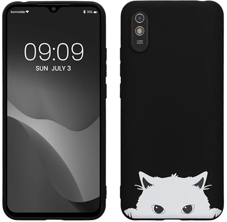 kwmobile Coque pour Smartphone Compatible avec Xiaomi Redmi 9A / 9AT - Housse de téléphone en Silicone Noir-Blanc