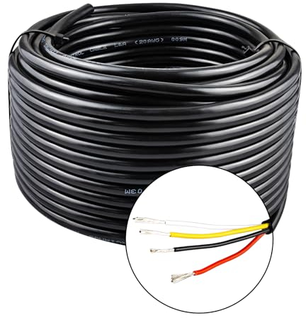 URCIANOW Cavo 4 Conduttori 20AWG 7,62 Metri Filo Elettrico 0,5 mm² 4 Conduttori Cavo Elettrico di Forza 20 UL2464 Filo Elettrico 20 AWG Cavo PVC con Filo di Rame Spalmato