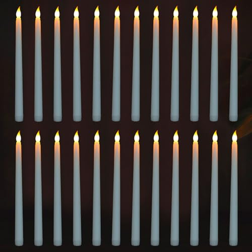 FAEFTY 24 Stück Led Stabkerzen, Elektrische Kerzen, Flammenlose Kerzen Tafelkerzen, Batteriebetriebene LED Kerzen Lang für Weihnachten, Hochzeit, Candlelight Dinner, Erntedankfest(Weiß)