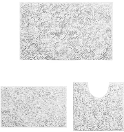 Badematte, Rutschfeste Badematten Sets 3 Stück, Chenille 20*32inch, 16*24inch Badteppich und 20*20inch U Form Toilette Teppich, weiche und saugfähige Badematte Set für Bad, Schlafzimmer(weiß)
