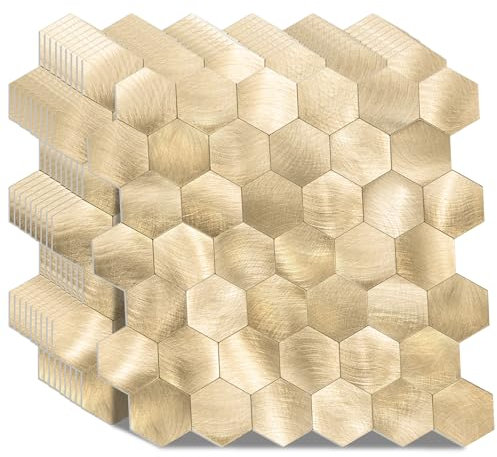 WoStick Azulejos adhesivos de metal – Azulejos autoadhesivos de 4 mm de grosor con metal cepillado para despegar y pegar – 10 hojas/paquete