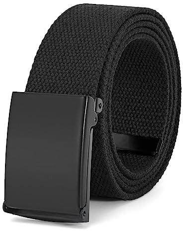 JasGood Unisesx Webgürtel Herren Damen Leinwand Arbeitsgürtel Frei Verstellbarer Flip-Top Webgürtel Silber Militärschnalle für Geschäft Sport Lässig,Schwarz,155cm