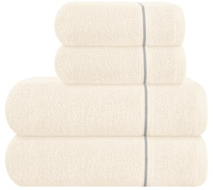 MyOwn Ultra weiches 4er-Pack Handtuch-Set, Baumwolle, enthält 2 übergroße Badetücher 70 x 140 cm, 2 Handtücher 50 x 90 cm, für den täglichen Gebrauch, kompakt und leicht — elfenbeinfarben