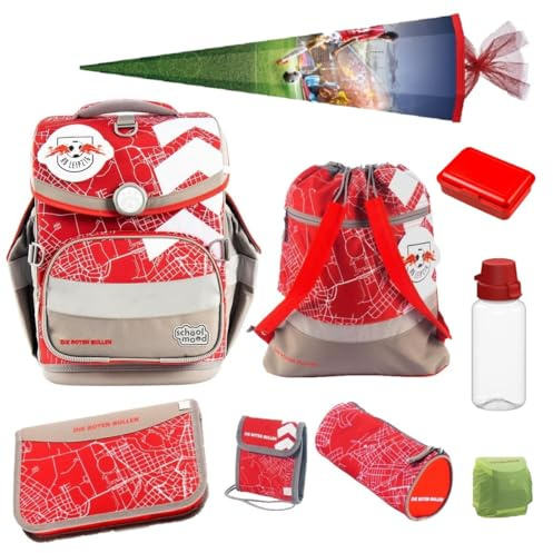 Familando - School Mood Timeless Air+ Schulranzen Set 10-teilig mit Schultüte - Sonder-Edition RB Leipzig - 980g leicht mit 23L Volumen - mit höhenverstellbarem System & Reflektoren - Ab 1. Klasse