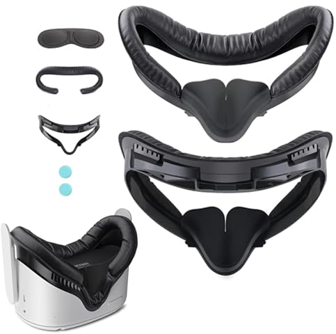 AMACOAM Facial Interface für Oculus/Meta Quest 2 Zubehör 5-in-1 Set VR Face Cover für Oculus Quest 2-2 Face Cover Ersatzpolster, Anti-Licht-Nasenpolster, Linsenschutz, Brillenabstandshalter