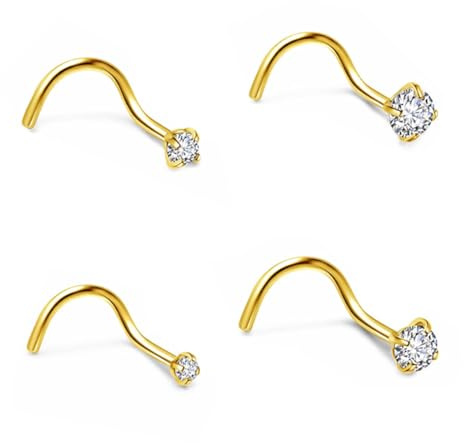 YOCDNOV 4Pcs Piercing Nez Remplie - Ronde Zircone Piercing Nez Acier Chirurgical Droite S et Vis Forme Percing au Nez Or,1.5/2/2.5/3mm Bijoux piquants en Or plaqué(Or)