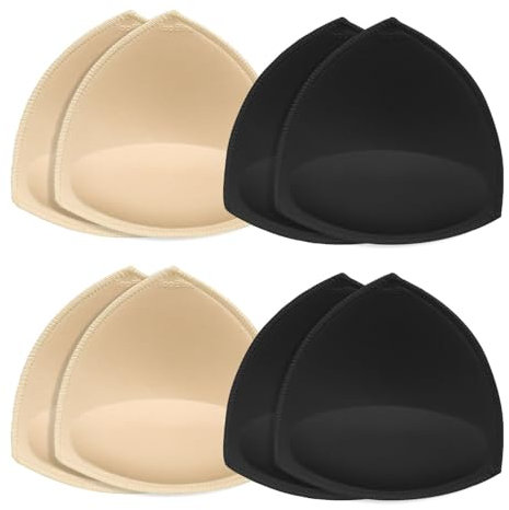 TopBine Bra Pads Inserts Women's Sports Cups Removable Bra Replacement Insert for Bikini Swimsuit, Triangle Massage L(2 Beige +2 Black), C/D