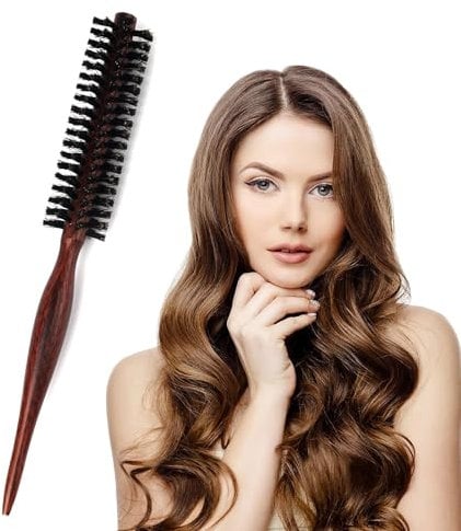 Cepillo Redondo de Cerdas de Jabalí - Portátil Con Mango de Madera Para Cabello Corto, Fino y Largo - Mini Cepillo de Viaje Con Cerdas Naturales