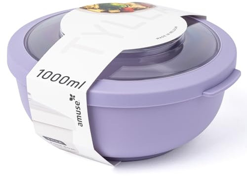 Amuse Tylla Saladier 1000ml | Boîte de Rangement avec Couvercle pour Meal Prep et Snacks | Boîte Plastique Alimentaire sans BPA pour Enfants et Adultes | Congélation, Lave-vaisselle | Lavender