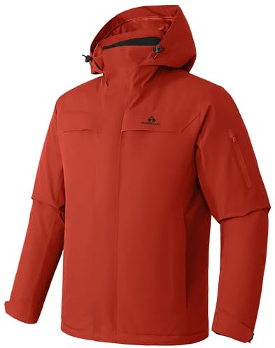 Pioneer Camp Herren Skijacke Wasserdicht Warm Atmungsaktiv Snowboardjacke Winterjacke mit Kapuze Outdoorjacke Orangerot Größe:L