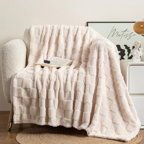 NAROSEBE Kuscheldecke Decke Sofa Wohndecken Kuscheldecken 150x200 Sofadecke Kuschelig Beige Strickdecke Fleecedecke Lammdecke Baumwolle Winter Flauschig Decke Wolldecke Dicke Warm für Sofa Couch Bett