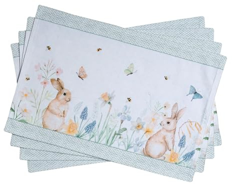 Maison d' Hermine Placemats Set of 4 Reusable 100% Cotton (33 CM x 48 CM) | Cloth Place Mats Washable Table Mats for Kitchen Dining Party Wedding Hotel Home Restaurant Spring Summer - Easter Dew
