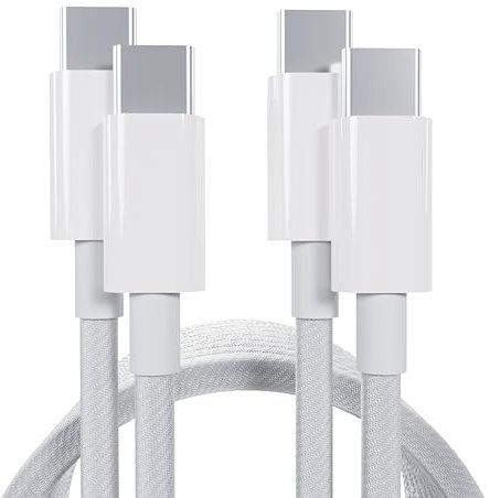 HexLink USB C to USB C Fast Charging Cable, 1.5m Braided [2-Pack], 60W Type C lead PD [Power Delivery], Compatible with Apple iPhone 15 16 Pro Max, iPad Pro, MacBook, Samsung Galaxy
