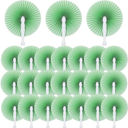 Roowest 24 Pcs Folding Hand Fans Wedding Paper Fan Bulk Decorative Handheld Fan with Handles Party Favor Guest Gift for Wedding Bridal Dancing Ceremony Reception Shower DIY Party Supplies (Sage Green)
