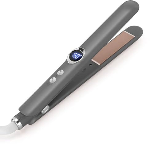 BESTBOMG Planchas para el Pelo 2 in 1, Plancha Pelocon Pantalla LED, Placas de Cerámica, Calentamiento Rrápido, 12 Ajustes de Temperatura de 150 °C a 210 °C.(Negro)