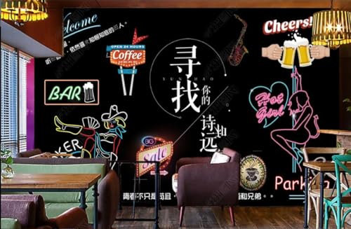 rskjdghshd Custom Mural Wallpaper 3D Neon Lights Looking for Poetry and Distant Restaurant Background Wallliving Room,Hotel Bedroom,Background Wall-300Cmx210Cm
