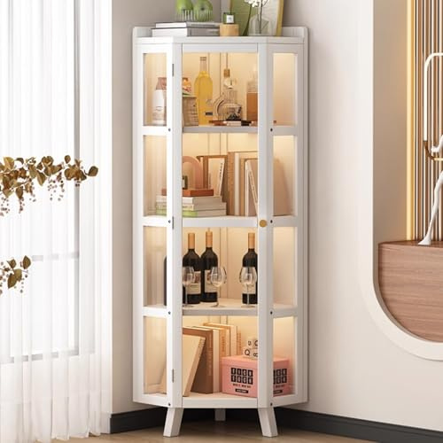 Eck-Vitrine, Wohnzimmerschränke mit Türen, Glasvitrine, Pokalvitrine, Vitrine, hoher, moderner Büroschrank, für Heimbüro, Wohnzimmer, Speisekammer