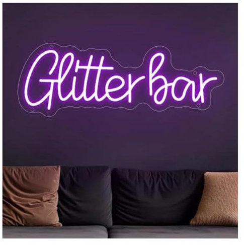 Luces Art Decoration Christmas Glitter Bar Letrero LED De Neón Con Alimentación USB Decoración De Pared Para Fiesta De Club Nocturno Decoración De Luces De Neón LED Letrero 14.1cm×40cm(Púrpura)