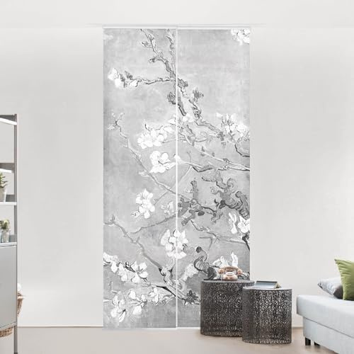micasia Schiebegardine halbtransparent 60er Paneel Klett Blumen Textil lichtdurchlässig - Motiv Modern Flächenvorhang grau Wohnzimmer Schlafzimmer 2524 (120x250 cm - 2er Set)