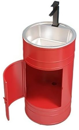 HTTGDGDH Lavabo De Salle De Bain Rond en Acier Inoxydable, Lavabo sur Pied, Meuble-Lavabo Créatif en Métal avec Robinet, Kit De Drainage Et Lavabo sur Colonne(Red-C)