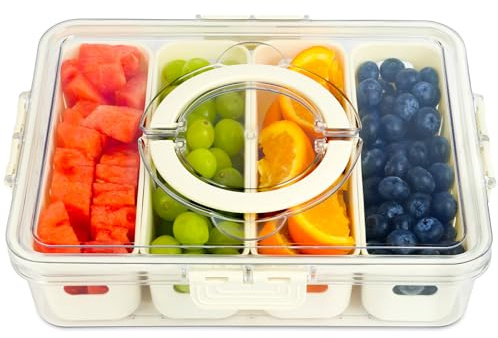 OSDUE Snackle Boxwith Compartments, 4 Removable Trays with Lid and Handle, Reusable Portable Food Storage Container, BPA Free Snack Tray Removable for Candy, Fruit, Nut, Crisps