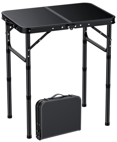 EYPINS Klappbarer Campingtisch Höhenverstellbar, Tragbarer Camping Tisch Kleiner Klapptisch (58x40 cm in 3 Höhen) - Komplett in Schwarz, Aluminiumrahmen- Für Camping, Garten, Picknick & Outdoor