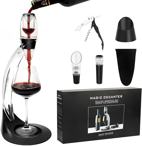 Oaioya 7 en 1 Set de Aérateur de Vin avec Support, Décanteur a Vin avec Tire-bouchon, Verseur, Bouchon sous Vide et Sac, Carafe à vin et Accessoire pour Vin Rouge, Coffret Cadeau pour Amateur de Vin