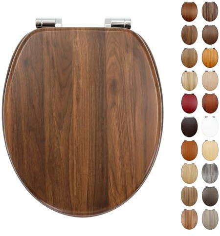 Fanmitrk WC Sitz mit Absenkautomatik, Toilettendeckel aus Holz, Stabil Klodeckel mit Soft Close, Toilettensitz Einfache Montage, Klobrille mit Viele Holzmaserungsmuster