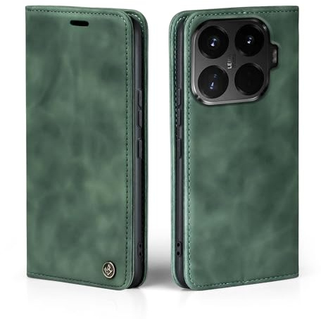 LBH Handyhülle für Xiaomi 15T Pro in Grün mit Karten- und Geldfach Smartphone Hülle mit Standfunktion Flip Case Schutzhülle Magnetverschluss Vintage