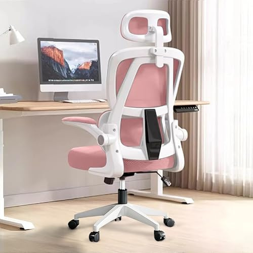 XUEGW Ergonomic Office Chair - Pink | Adjustable High Back Mesh Desk Chair with Lumbar Support,Flip-Up Arms | Home Office,Gaming,Study